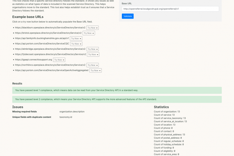 Open Referral UK validator page