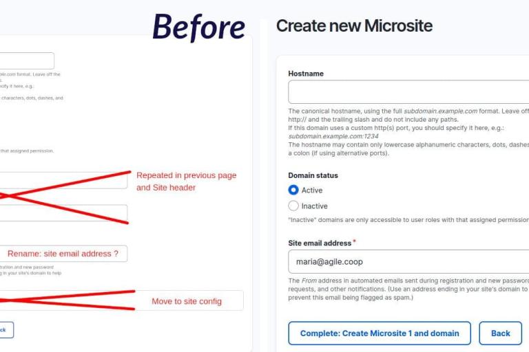Microsites admin before and after shot
